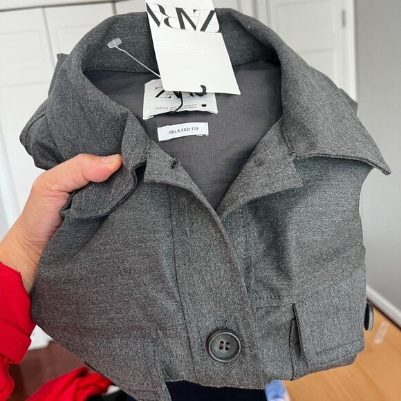 Zara Women's Button Down Shacket Shirt Jacket Relaxed Fit XTRA SMALL XS in Gray - Picture 10 of 10